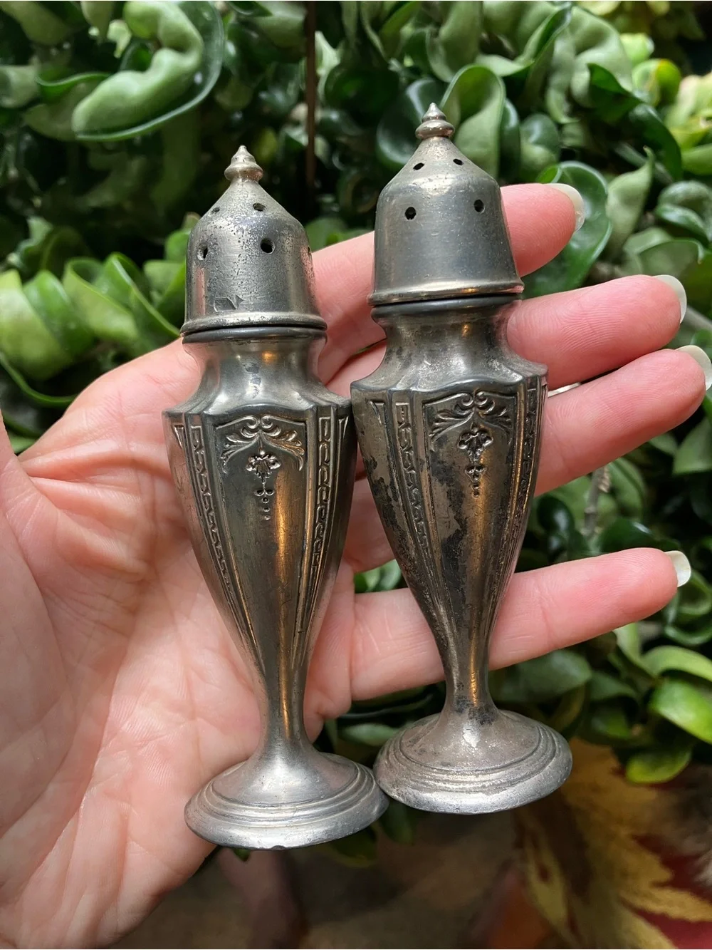 Vintage Rustic Quaker Shaker Astor Silver Metal Salt and Pepper Shakers